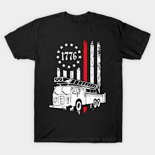 Fire Firefighter Rescue Firetruck 1776 American Flag T-Shirt